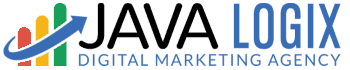 Logo for Java Logix Digital Marketing Agency, featuring an upward-trending bar graph with arrow and bold company name in black and blue text, representing expertise in digital solutions like WordPress speed optimization.