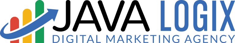 Java Logix digital marketing agency logo featuring a multicolored bar chart with an upward blue arrow next to the company name in bold black and blue letters.