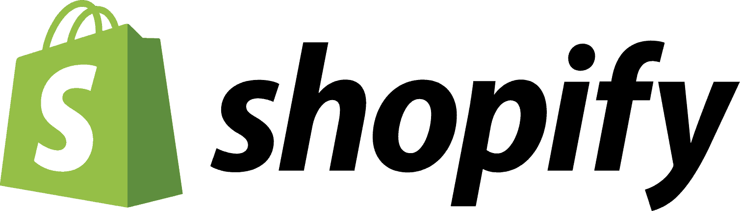 The shopify logo on a black background.