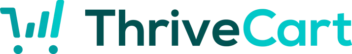 Thrivecart logo on a black background for marketing purposes.