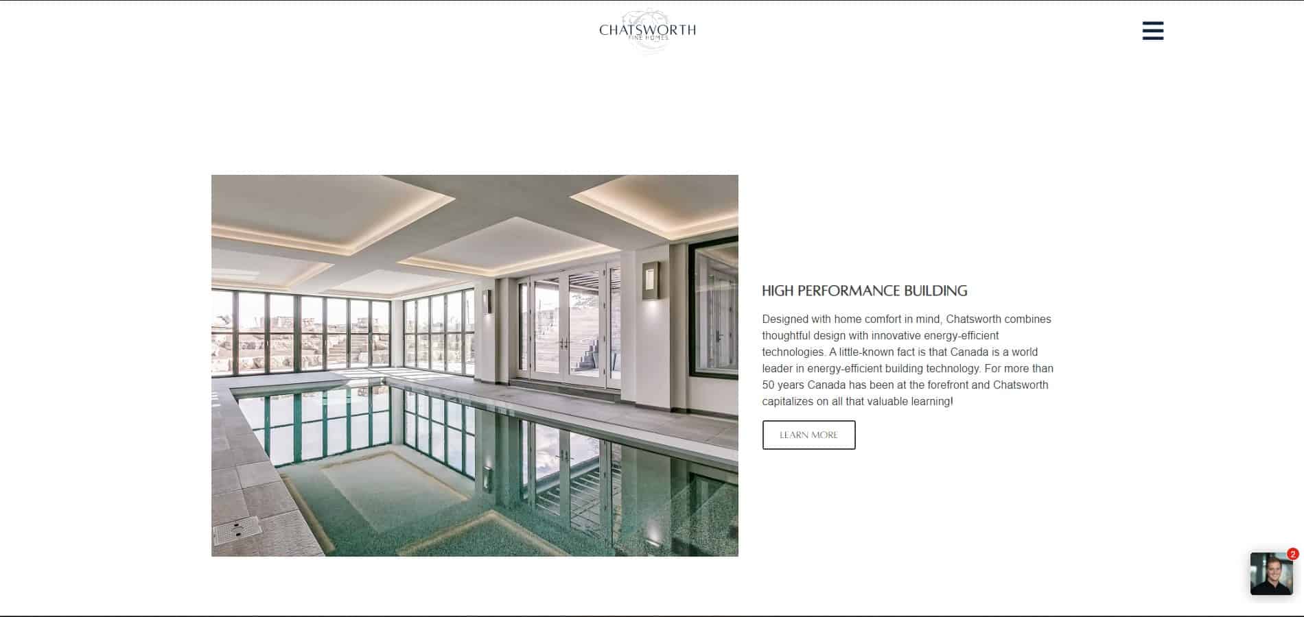A website with a swimming pool in the background.