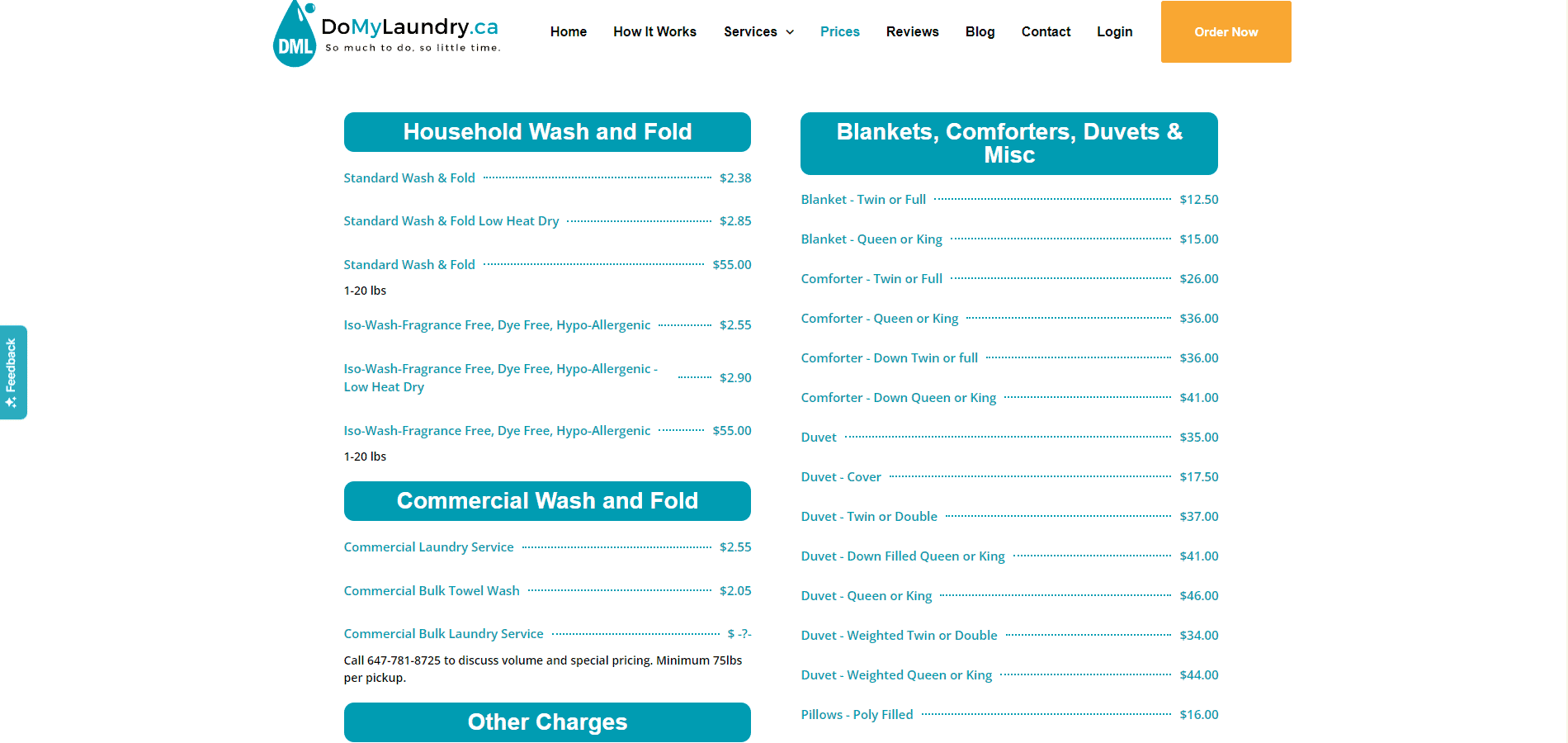 Portfolio | DoMyLaundry A web page showing a menu for a restaurant.