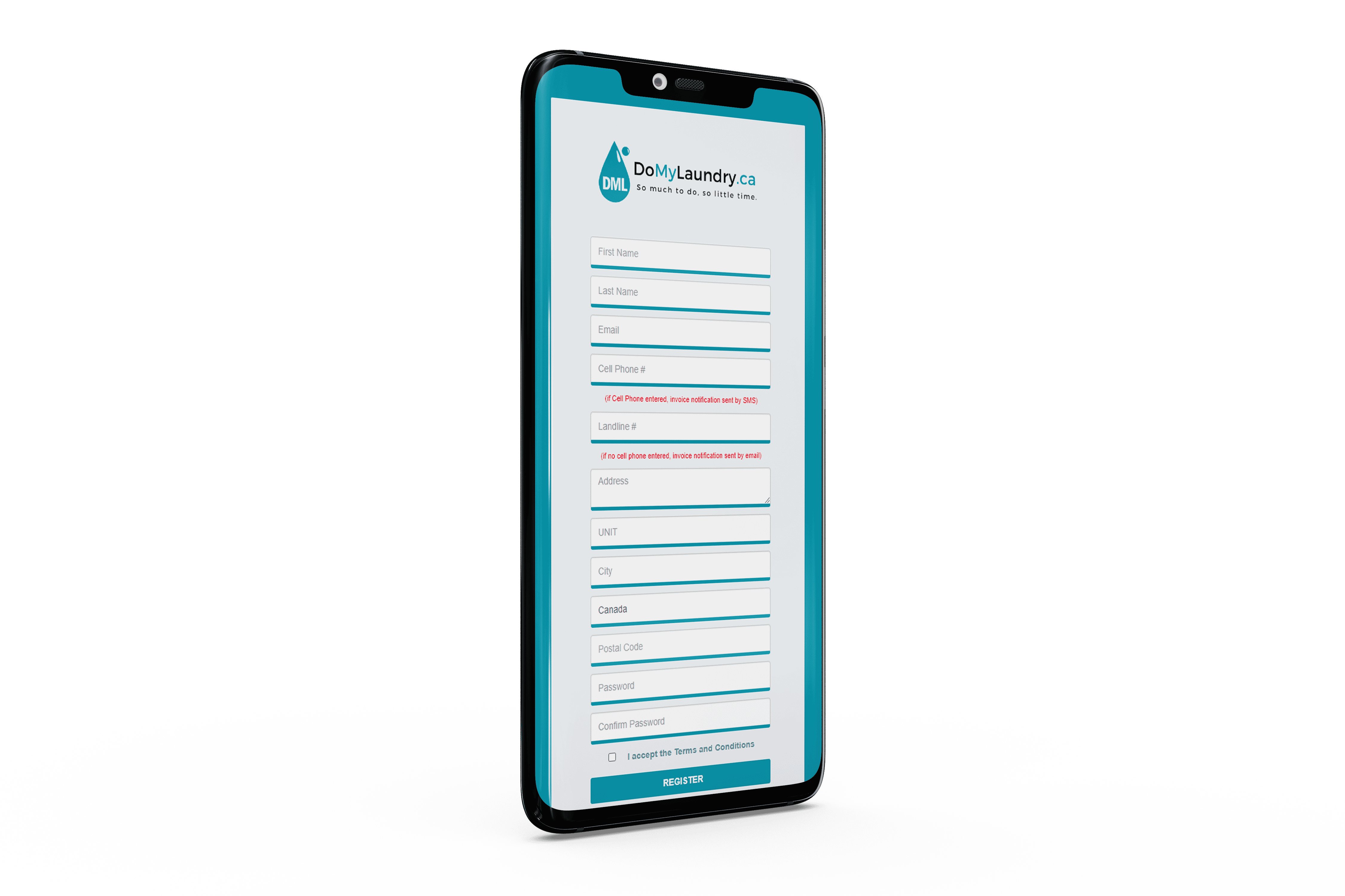 A phone screen showing a form for a water treatment system.
