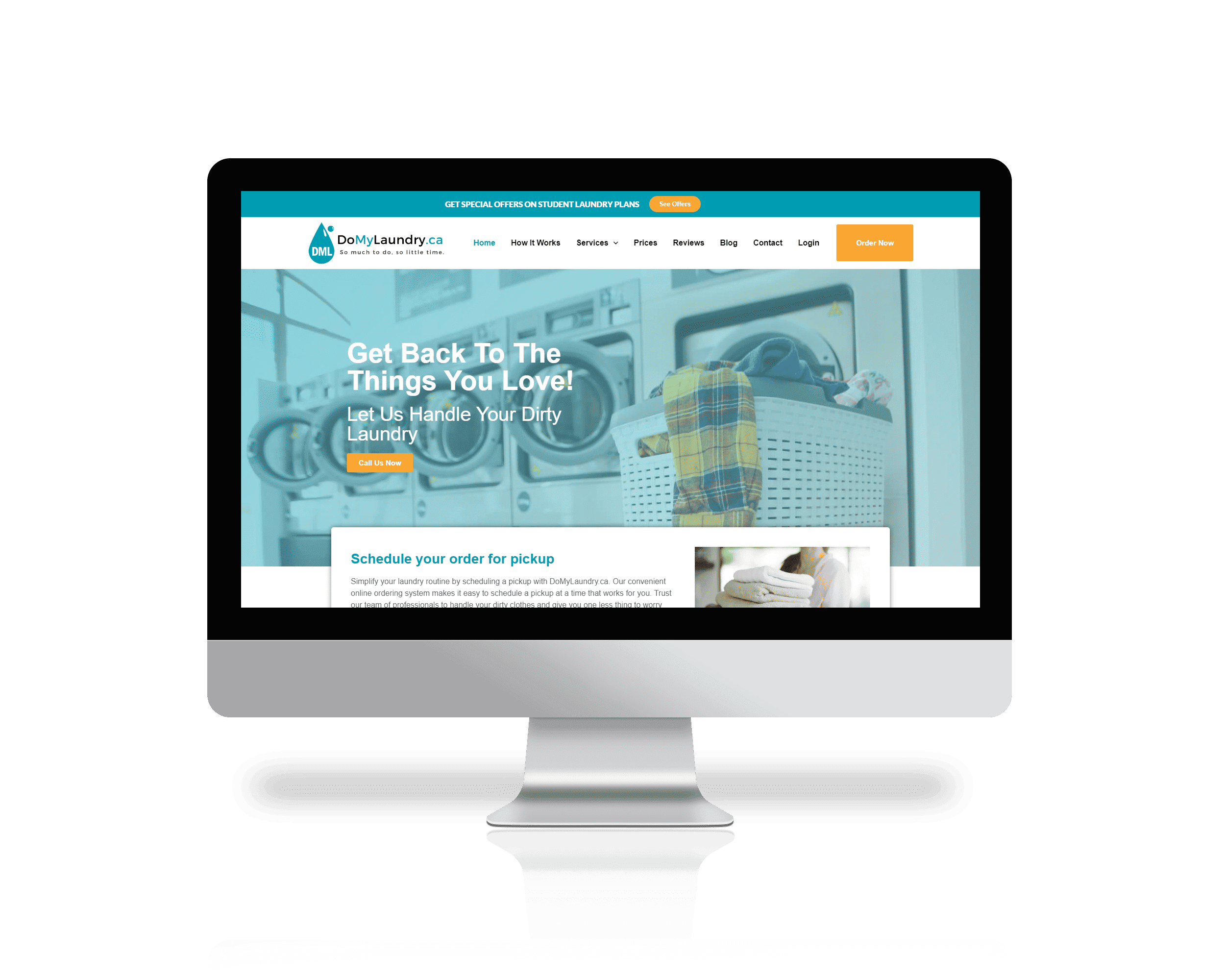 A computer screen displaying a laundry website design.