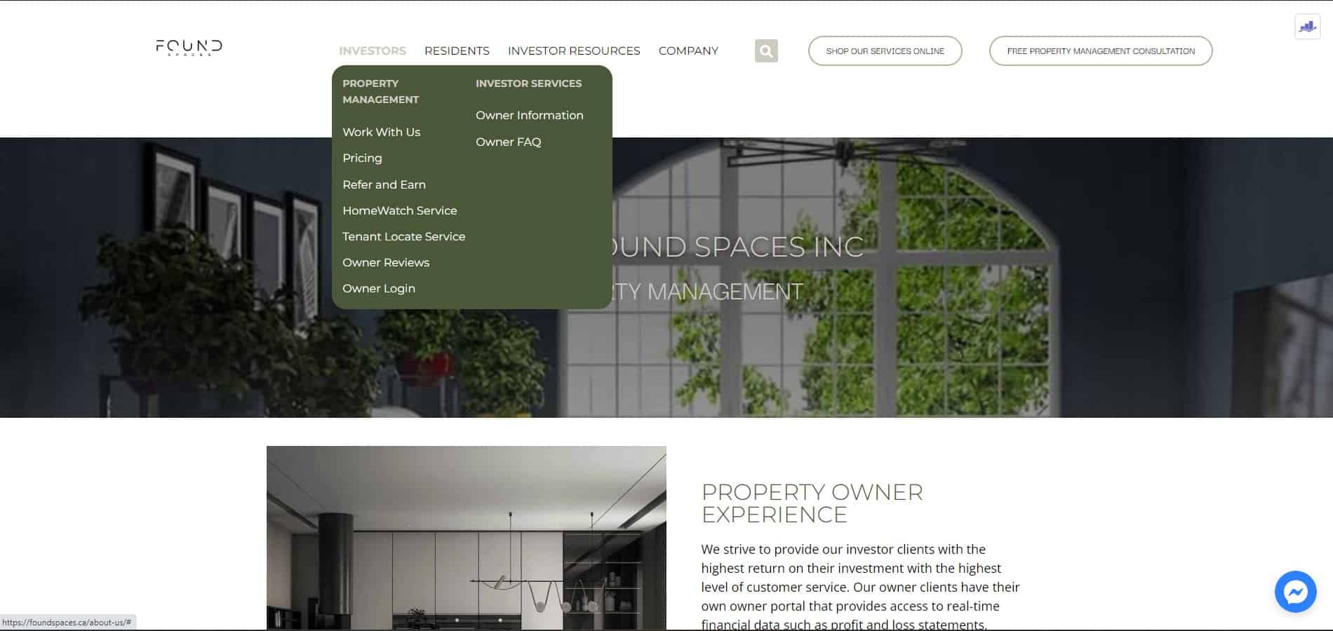 Portfolio | Found Spaces The homepage of a website for a real estate company.