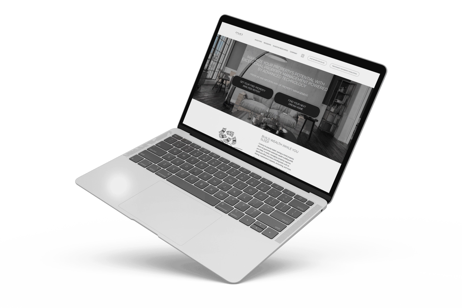 A laptop computer with a website on it, showcasing a portfolio of work in various found spaces.
