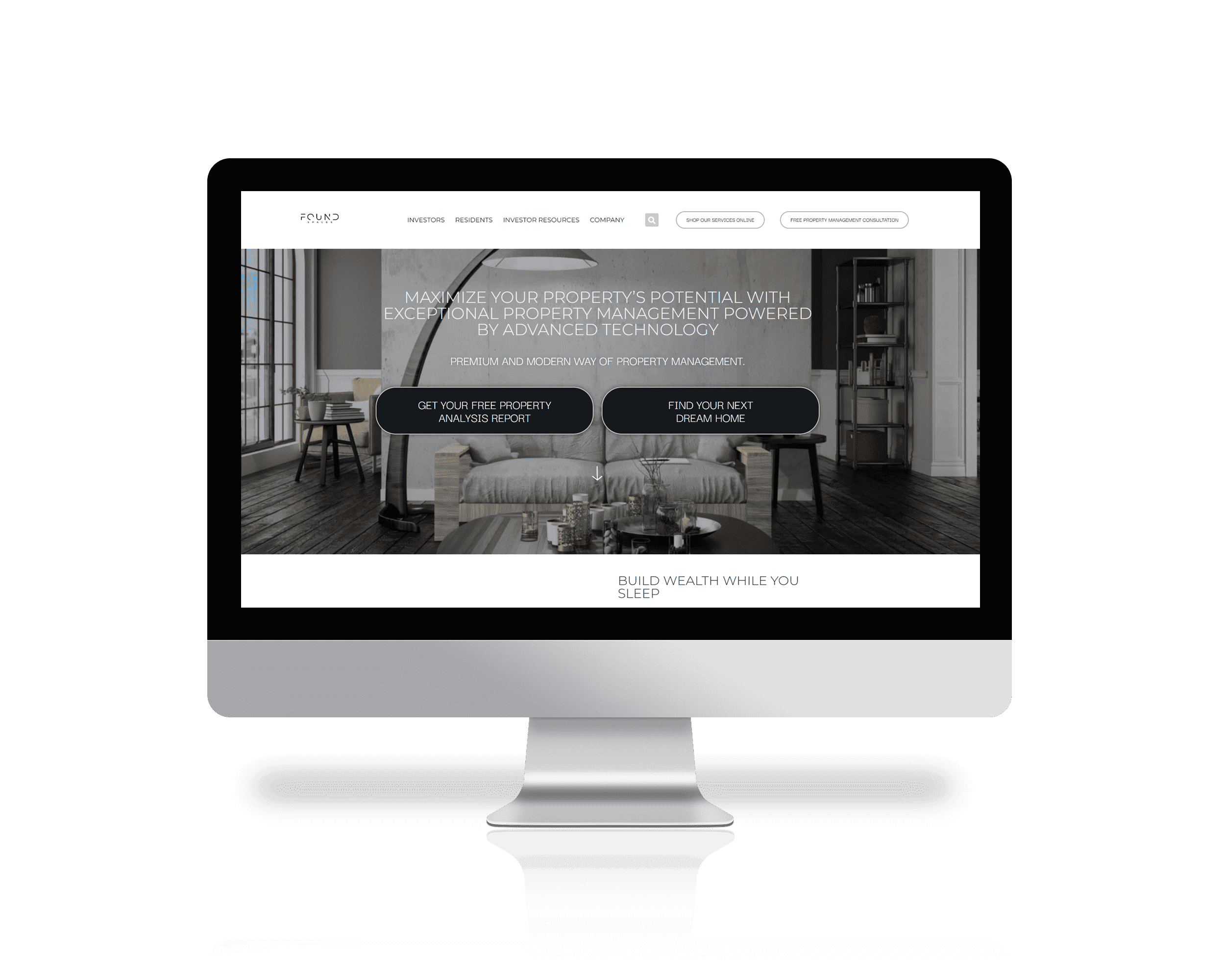 A computer screen showing a website design for a furniture store.