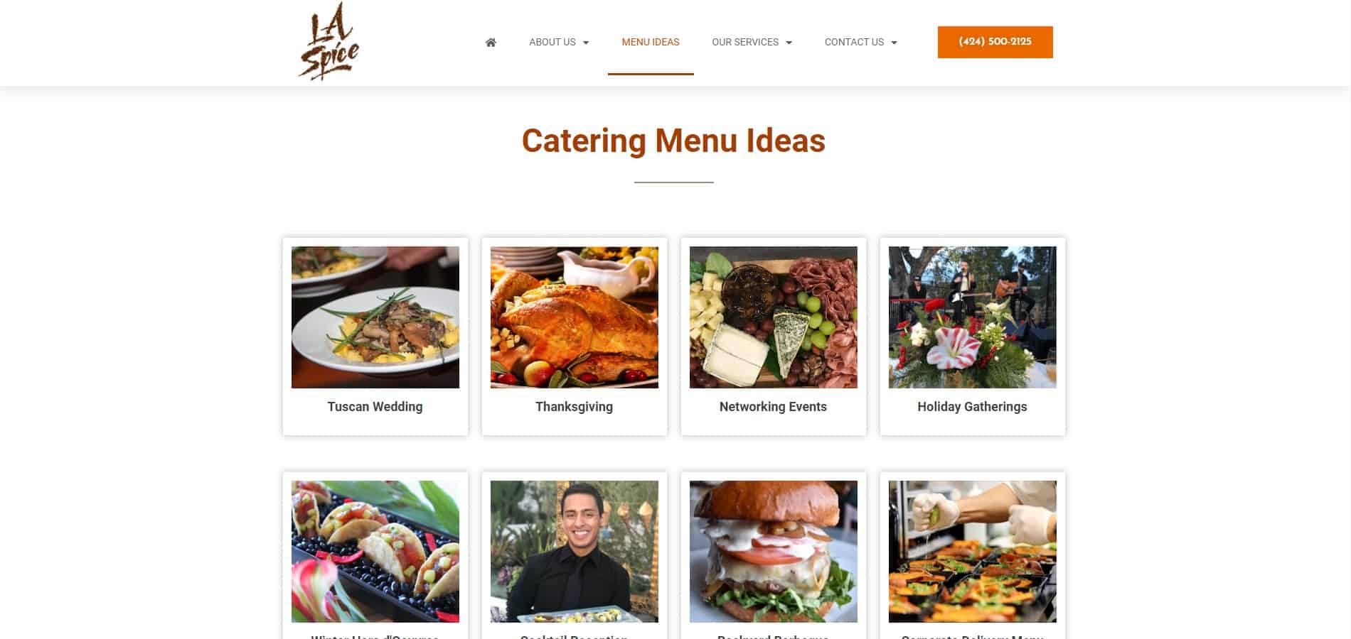 Portfolio | LA Spice Catering A website design for a catering menu.