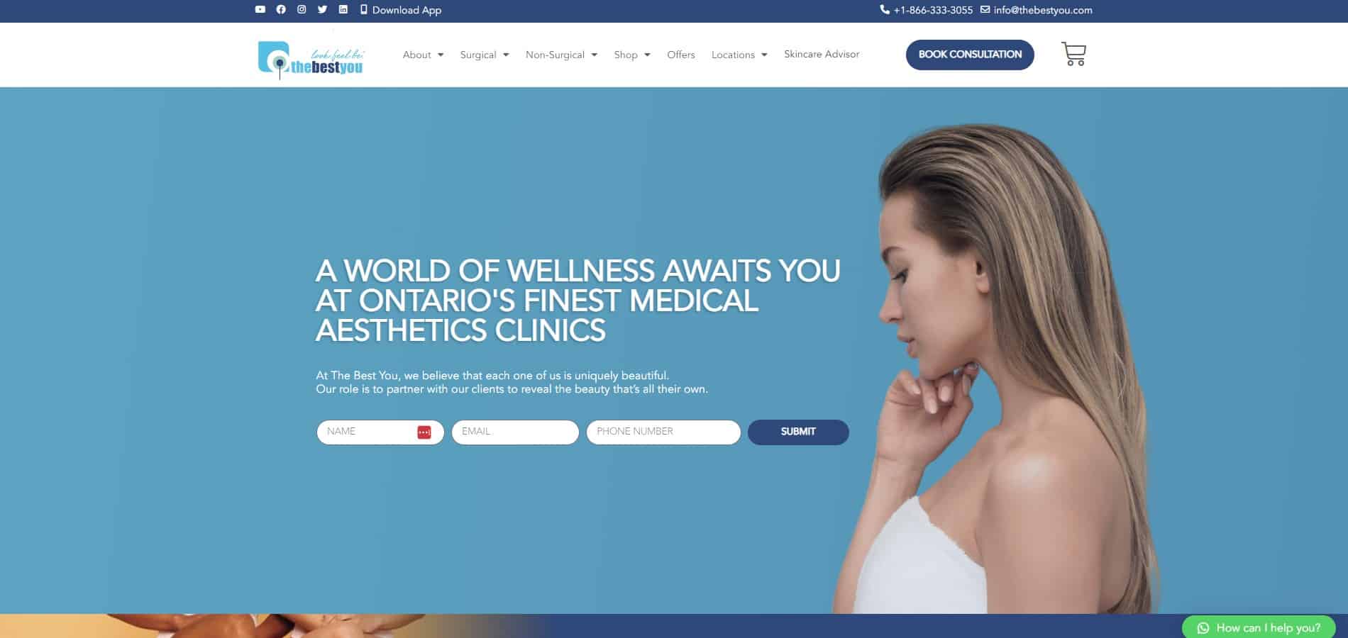Portfolio | The Best You A website with a woman's face and a blue background.