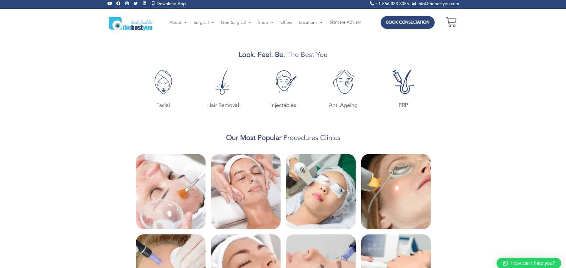 Portfolio | The Best You A website page for a skin care clinic.
