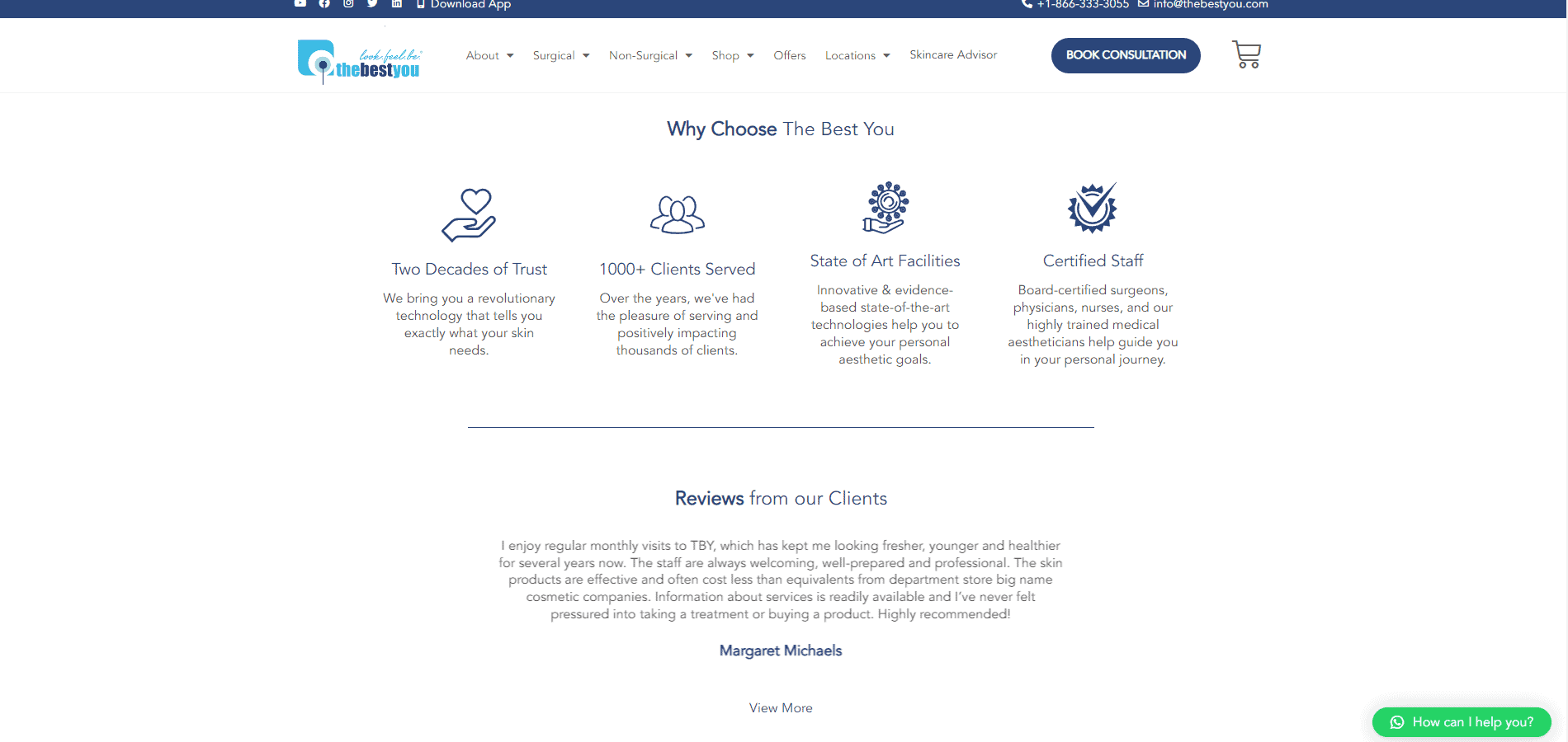 Portfolio | The Best You The homepage of a website with a blue and white design.