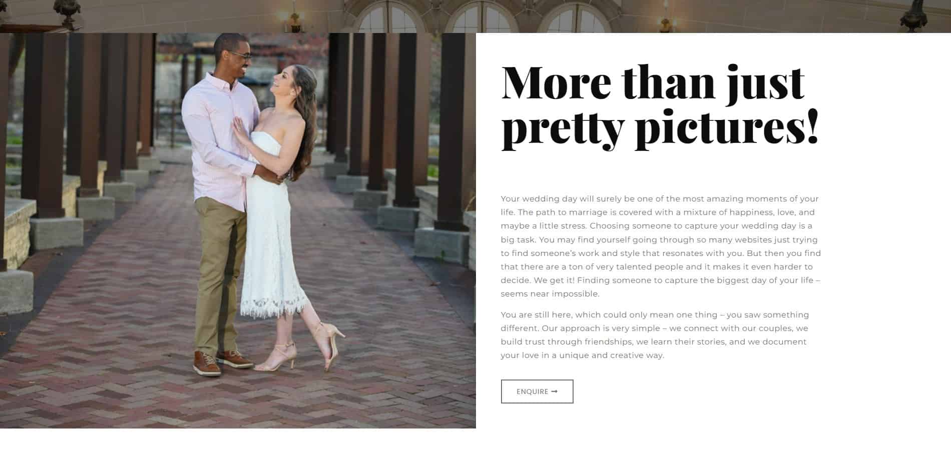 A wedding website with the words more than just pretty pictures.