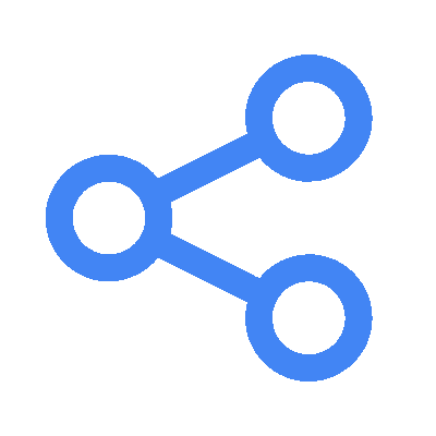Blue square icon with three connected circles forming a triangular network, symbolizing sharing, connectivity, and the power of a digital marketing service.