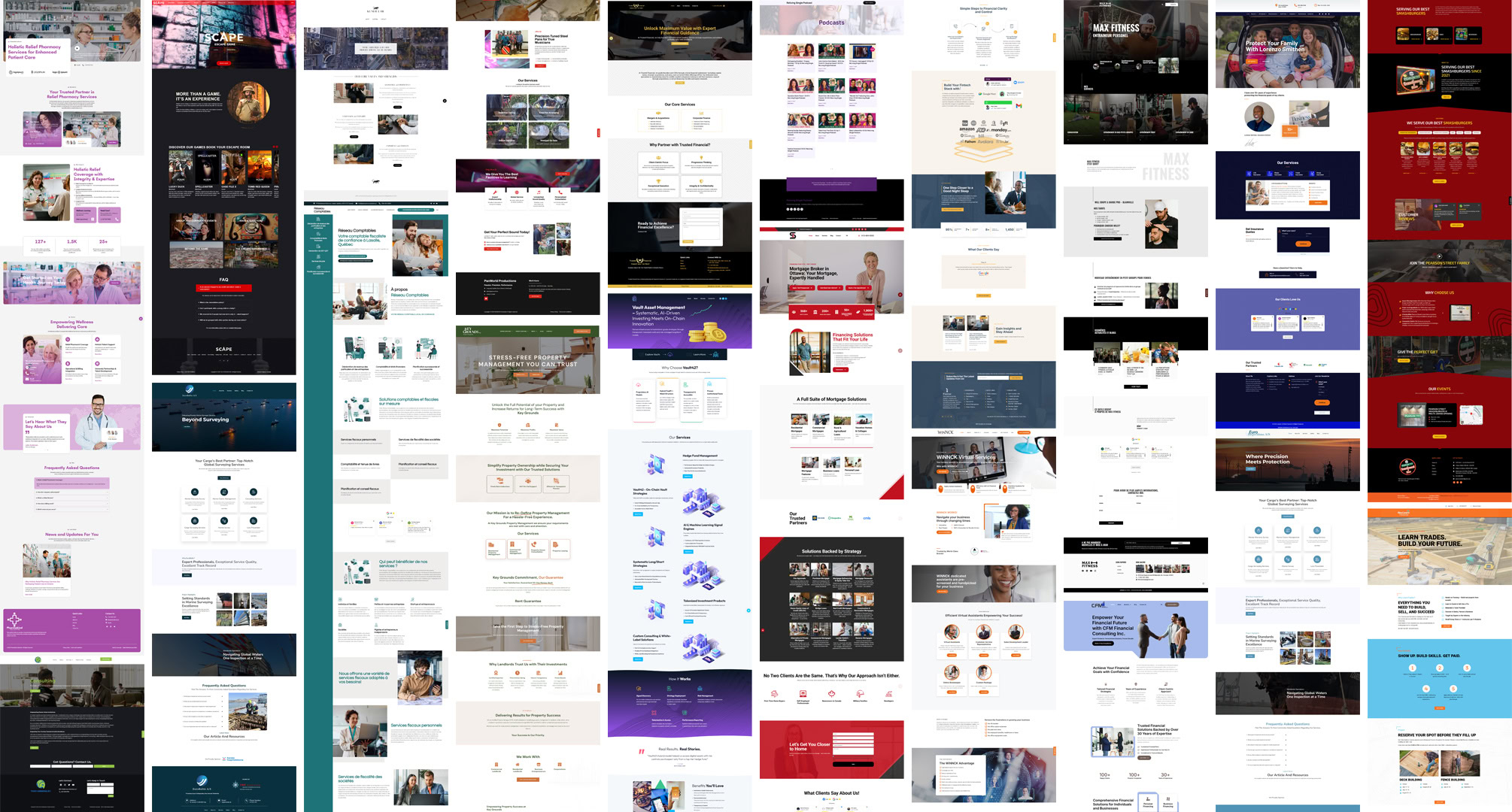 A collage displaying numerous website homepage designs, each showcasing different layouts, color schemes, and content sections—perfect inspiration for your digital marketing portfolio.